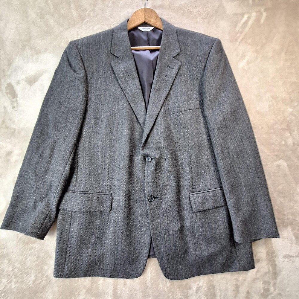 Joseph & Feiss Sport Coat Mens 46R Gray Wool Herringbone Tweed Single Vent 2 Btn